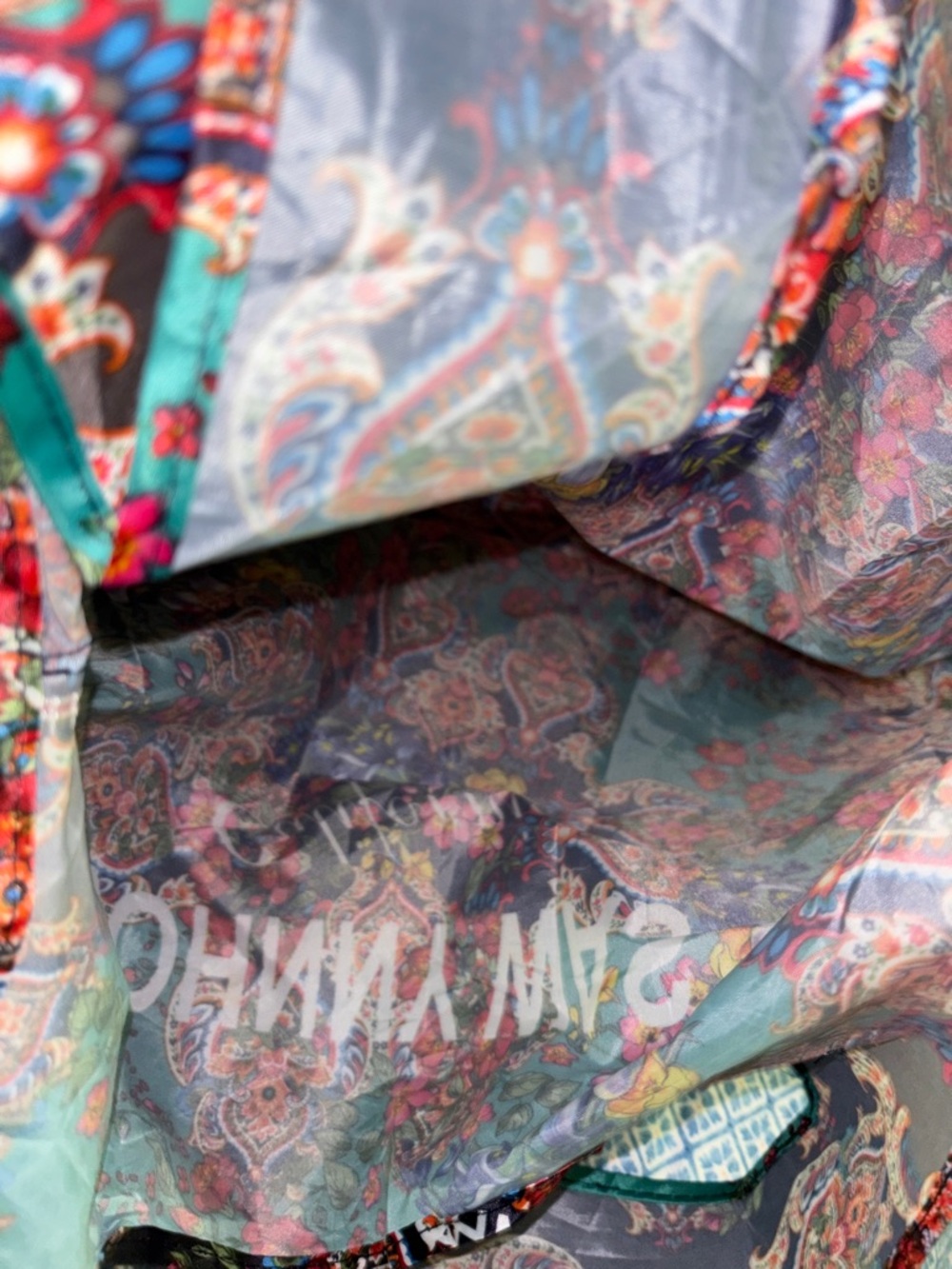 Johnny Was Teal Paisley Floral Foldable Tote - Picture 4 of 4
